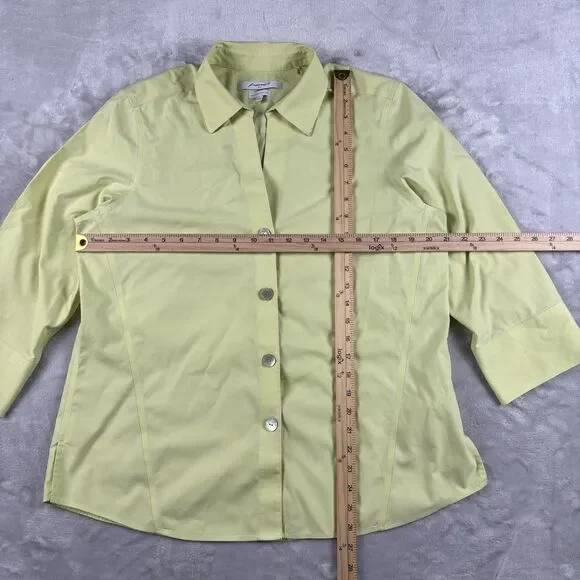 Foxcroft Dress Shirt 3/4 Sleeve Button Up Sz 14 Yellow Cotton Office Casual Top - Picture 8 of 13